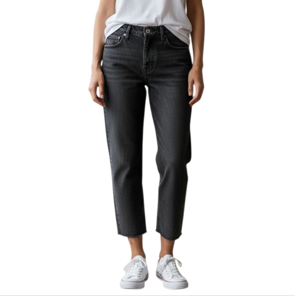 SLVRLAKE Denim - SLVRLAKE Black Wash Unfinished Hem Straight Leg Jeans High Rise Slit Hem Sz 29